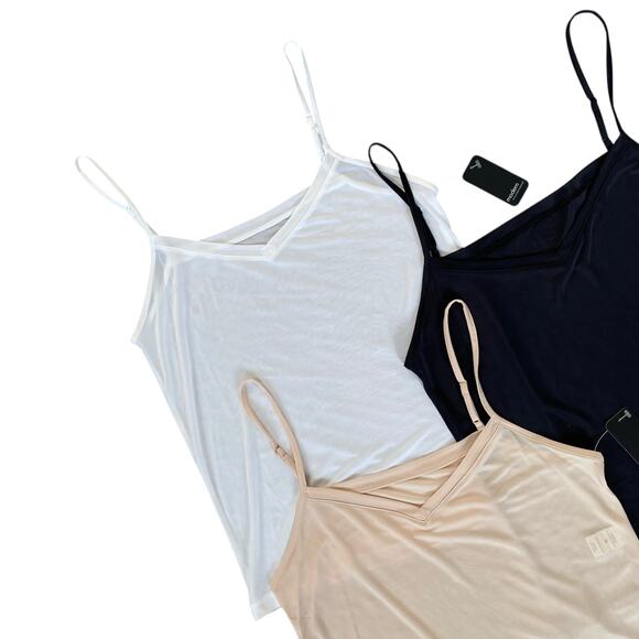3pc Modern Movement Cool Touch Camisole Sz M Black Nude White V Neck Adj Straps - Picture 2 of 7